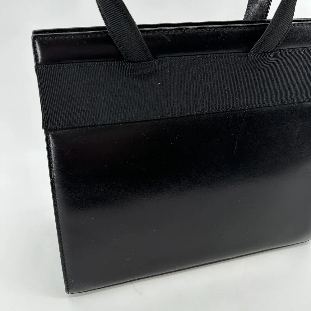 Salvatore Ferragamo Vintage Vara Ribbon Top Handle Bag Black Calfskin AQ-214178